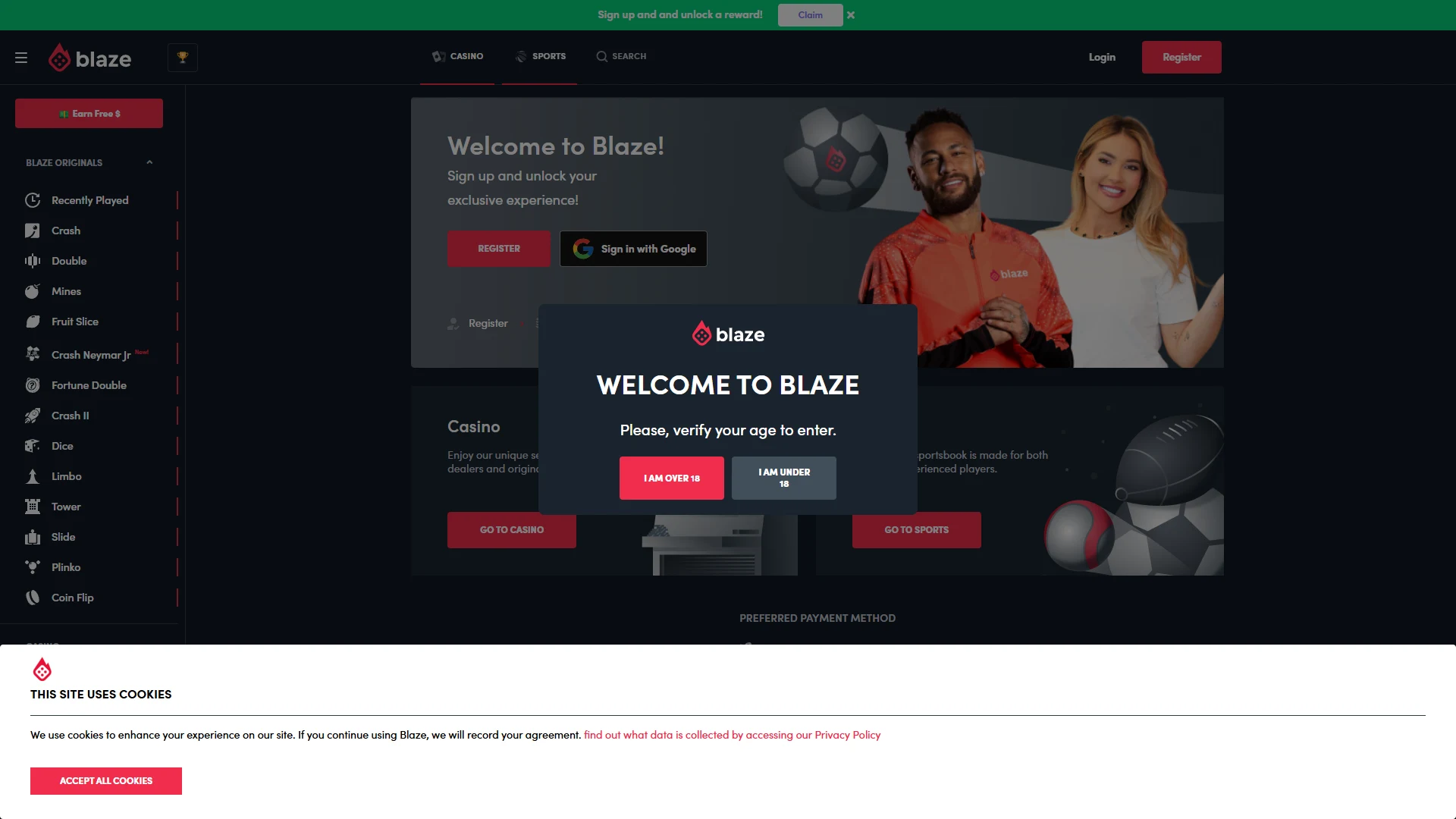 Blaze Casino homepage