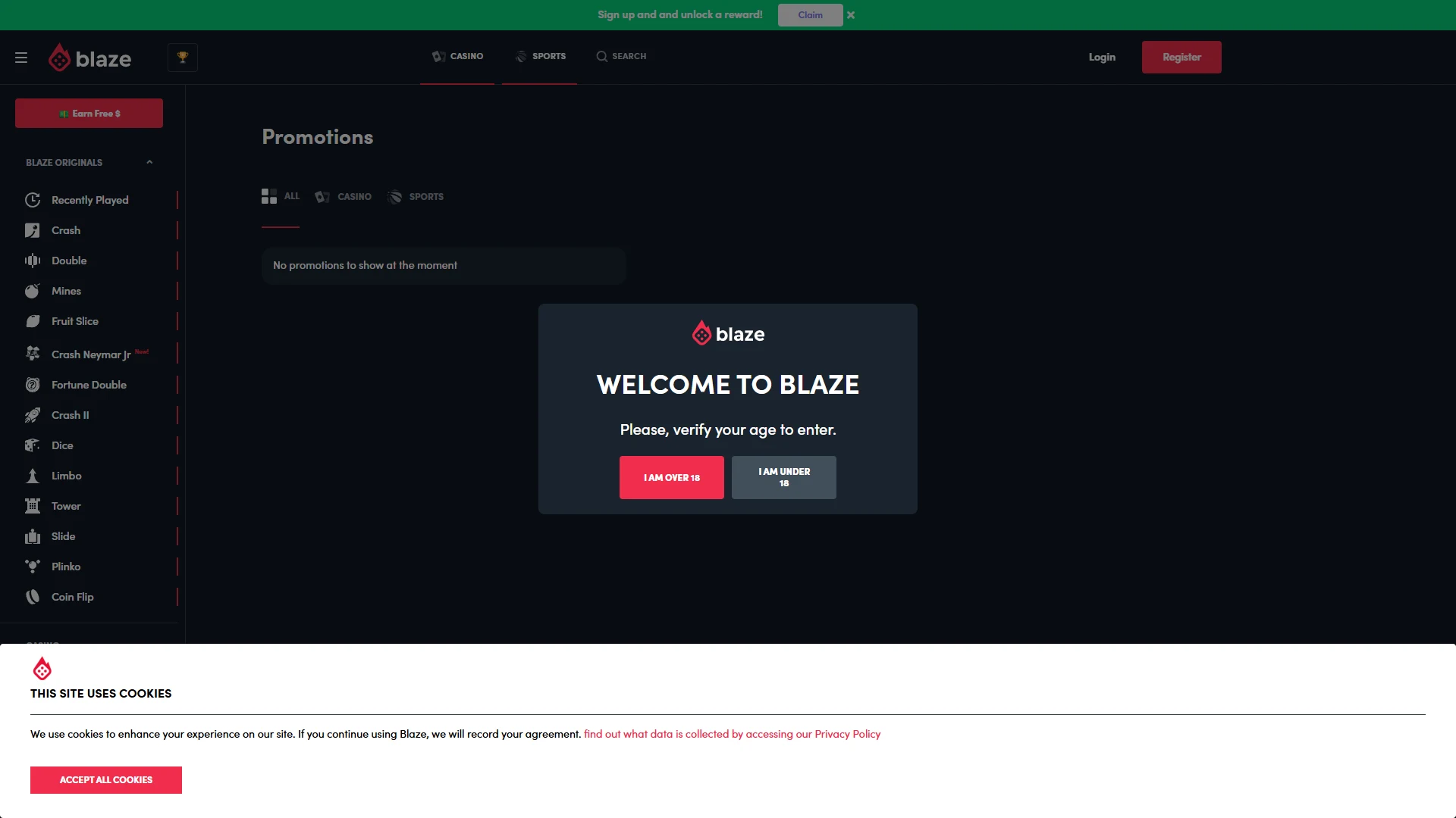 Blaze Casino promotions page